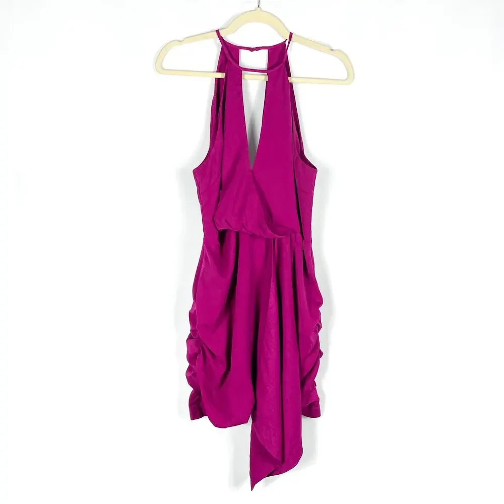 NBD Atlas Mini‎ Dress Pink Fuchsia Halter Keyhole Split Sleeveless Sash Sz M - Picture 4 of 11